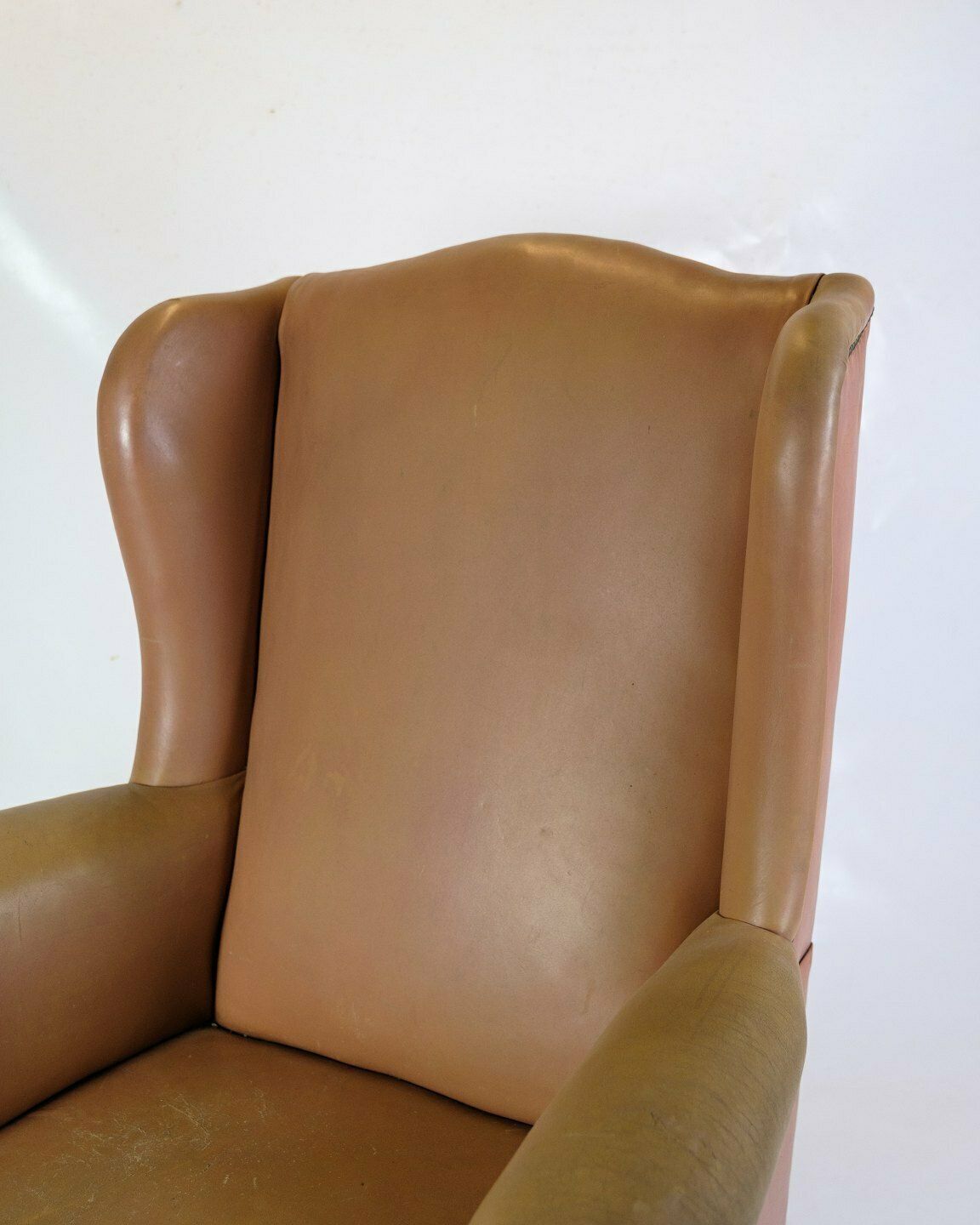 Antique High Ear Flap Chair  In Brown Studded Leather From 1920s photo buy