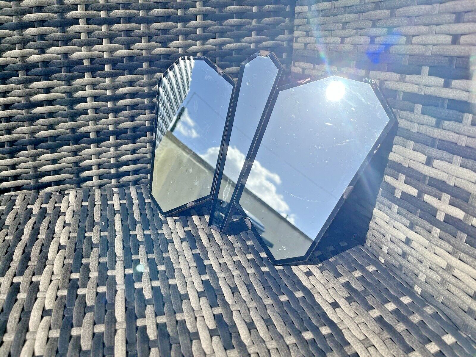 Lovely Antique Art Deco Period 3 Piece Butterfly Shaped Mirror 1930's Vintage photo furniture
