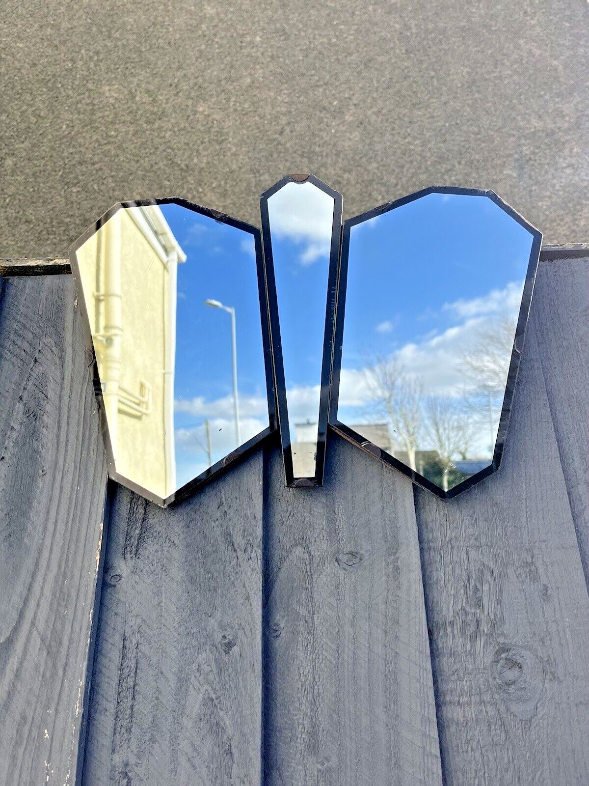 Lovely Antique Art Deco Period 3 Piece Butterfly Shaped Mirror 1930's Vintage photo for sale