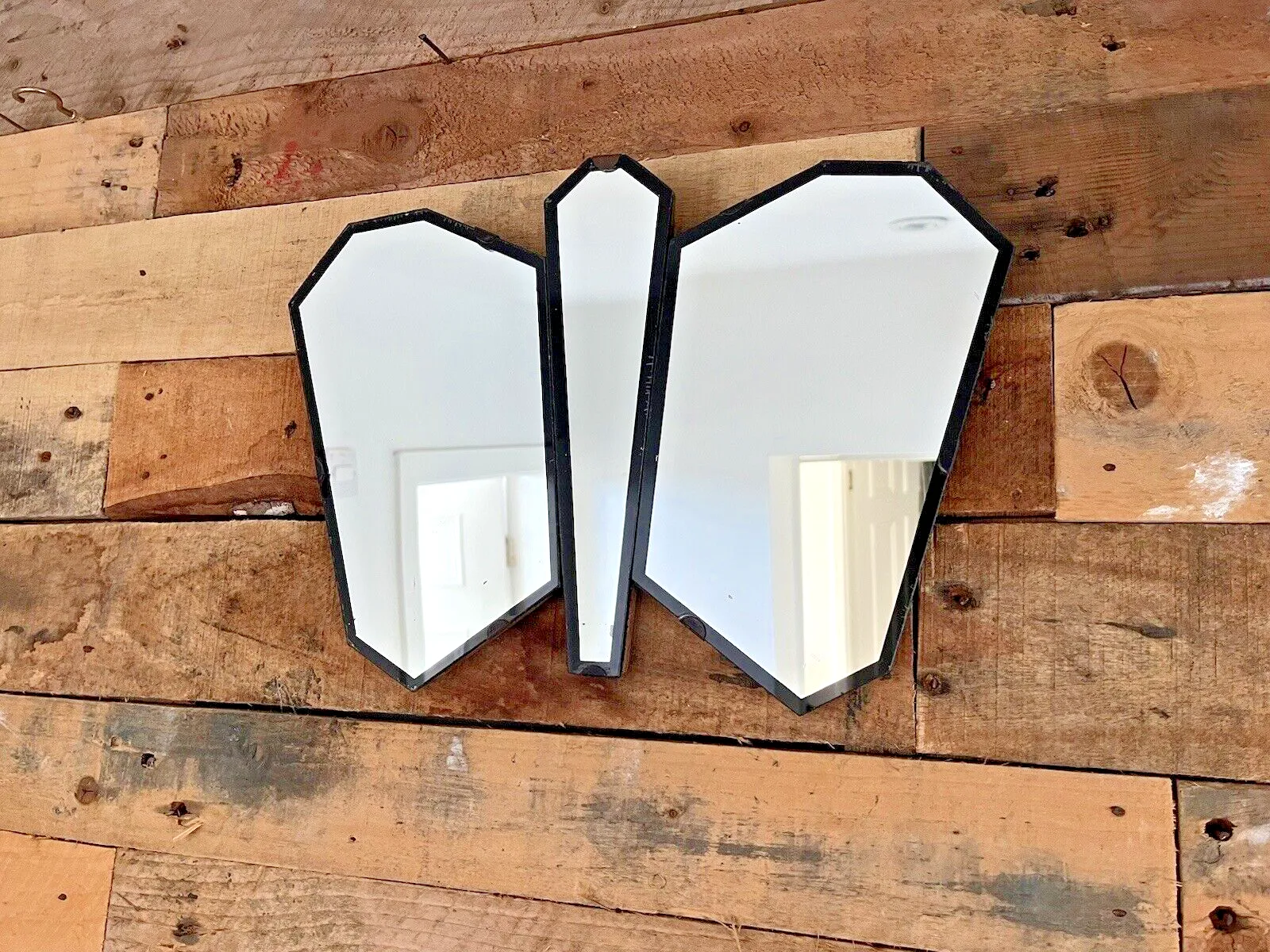 photo for sale Lovely Antique Art Deco Period 3 Piece Butterfly Shaped Mirror 1930's Vintage