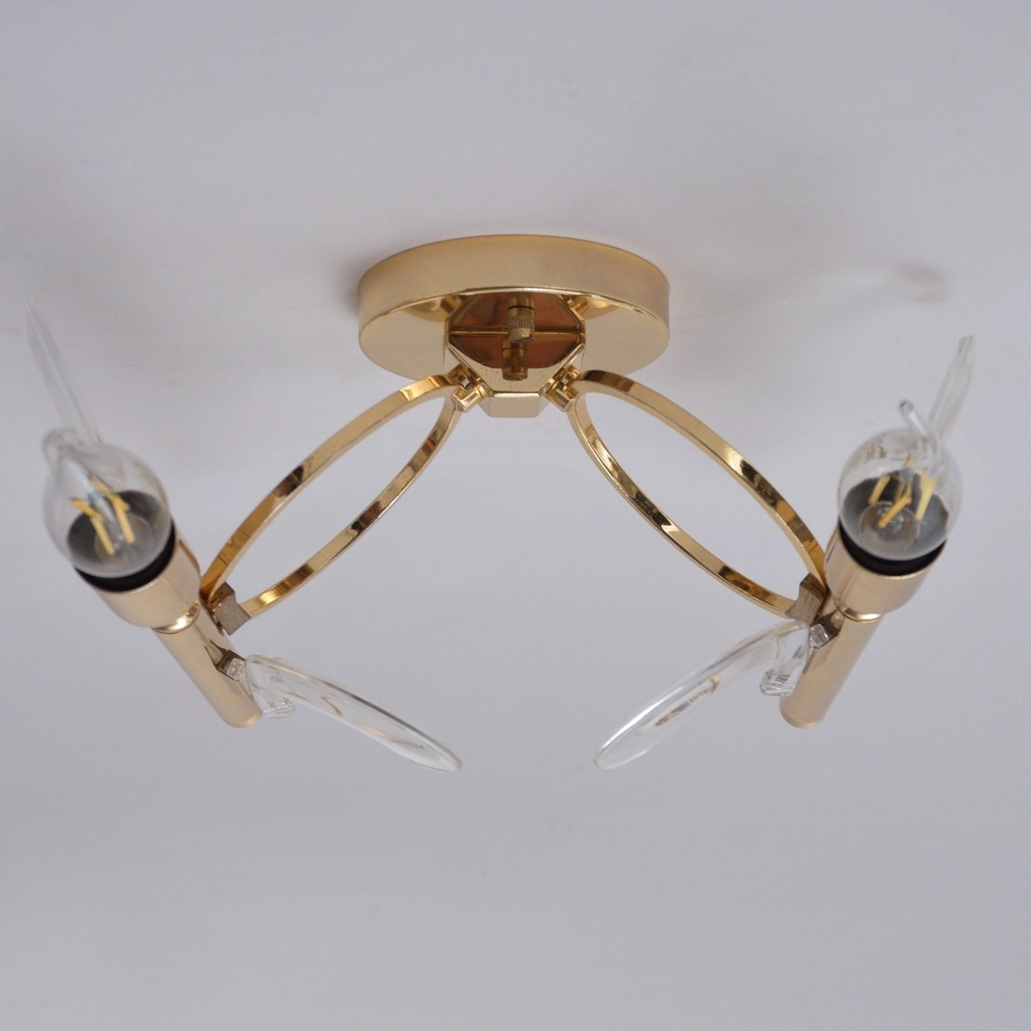 Lighting Pair Vintage Palm Tree Brass Wall Lights Sconces, Gaetano Sciolari Style, Crystal On Gold Plated Gilt Frames, 1970`s Ca, Italian, Rewired photo