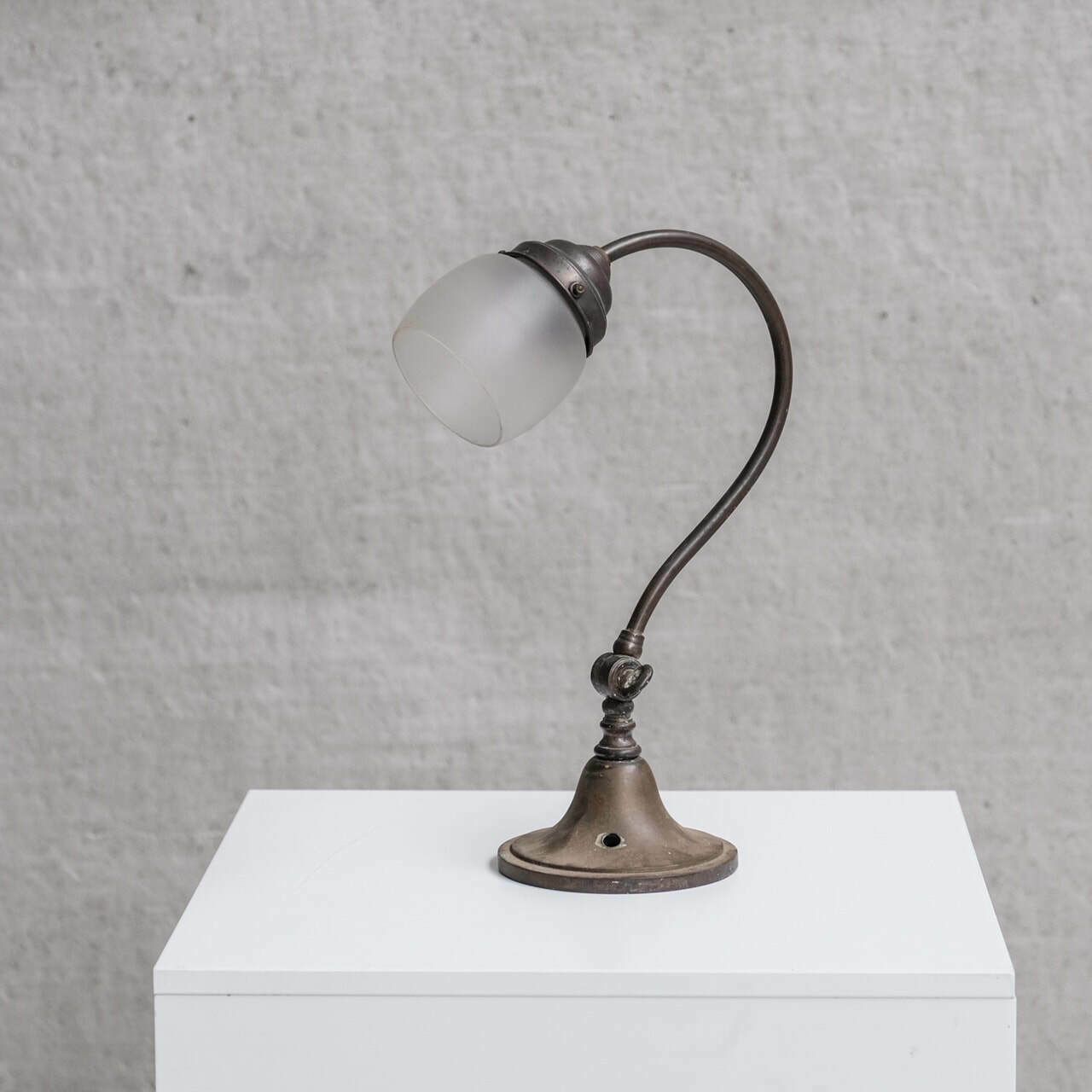 Antique Metal Frosted Glass Desk Lamp photo furniture