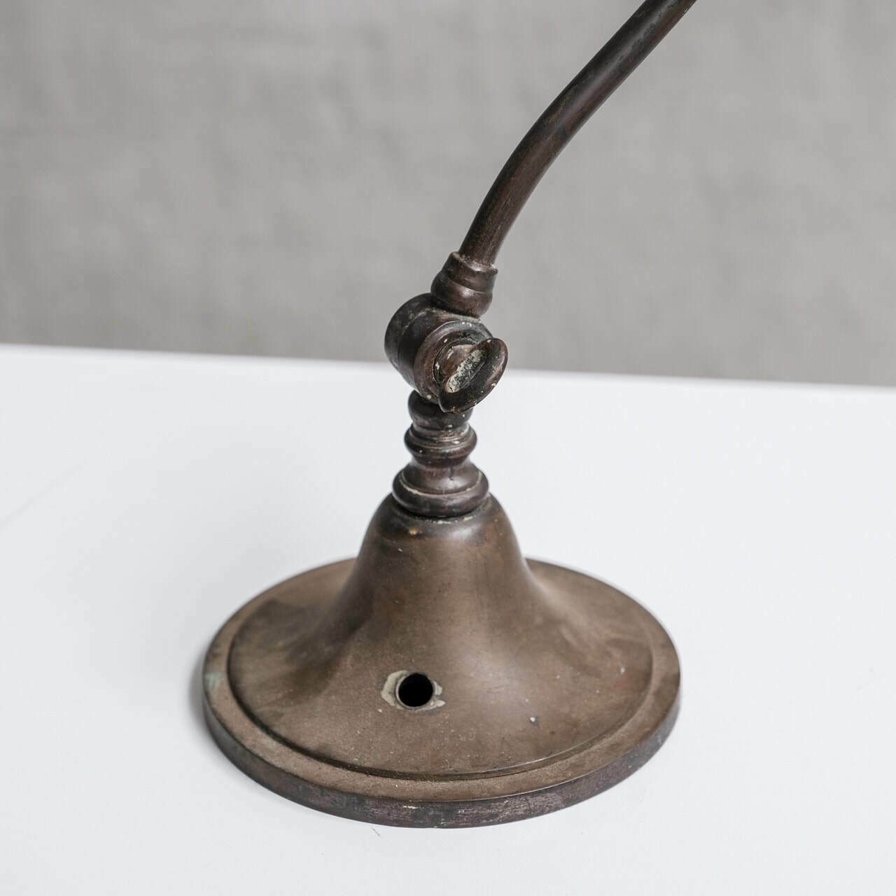 Antique Metal Frosted Glass Desk Lamp photo for sale