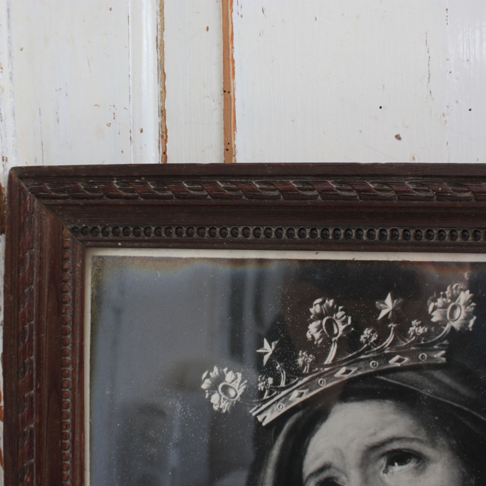 French Antique Wooden Framed Black And White Religious Print photo buy