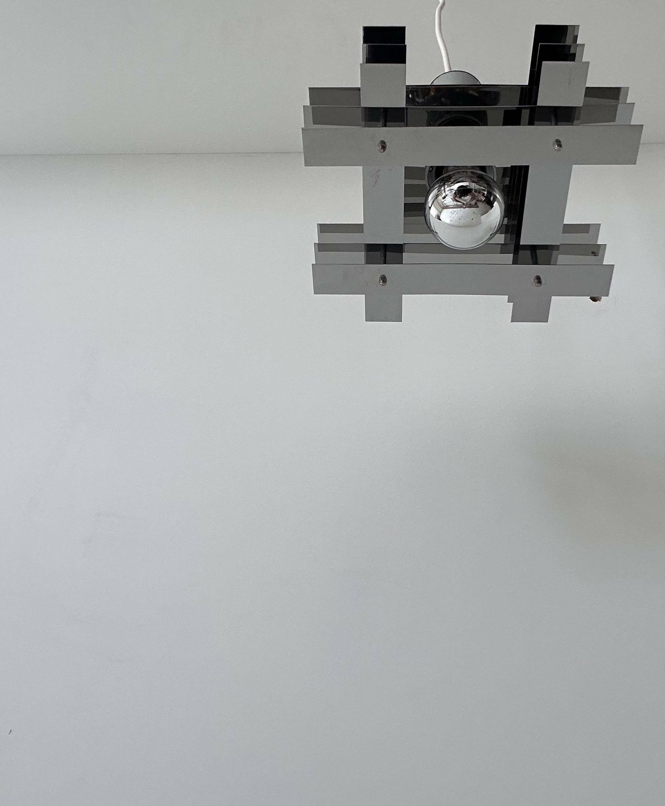 Vintage Geometric Pendant Light, Chrome Metal, France 1960s photo vinterior