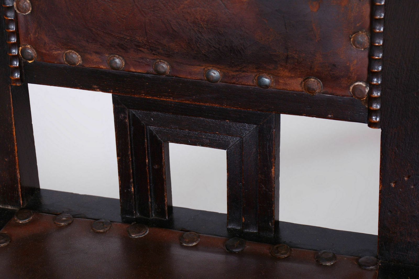 Furniture Set Of Four Cubist Chairs, By Josef Gočár, Solid Oak, Red Leather, Czech, 1910s photo