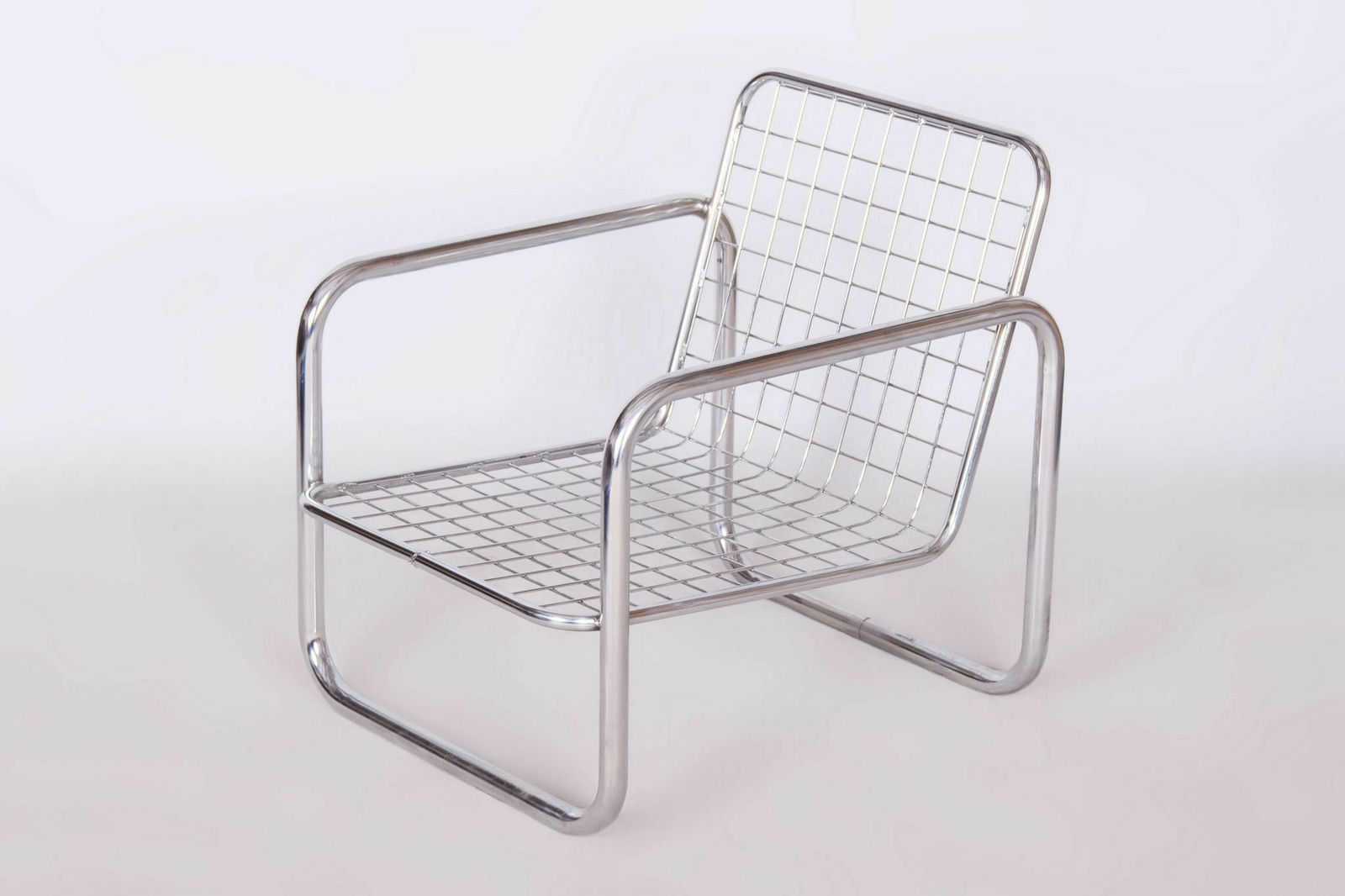 Furniture Original Bauhaus Armchair, Chrome Plated Steel, Cleaned Upholstery, Czech, 1950s photo
