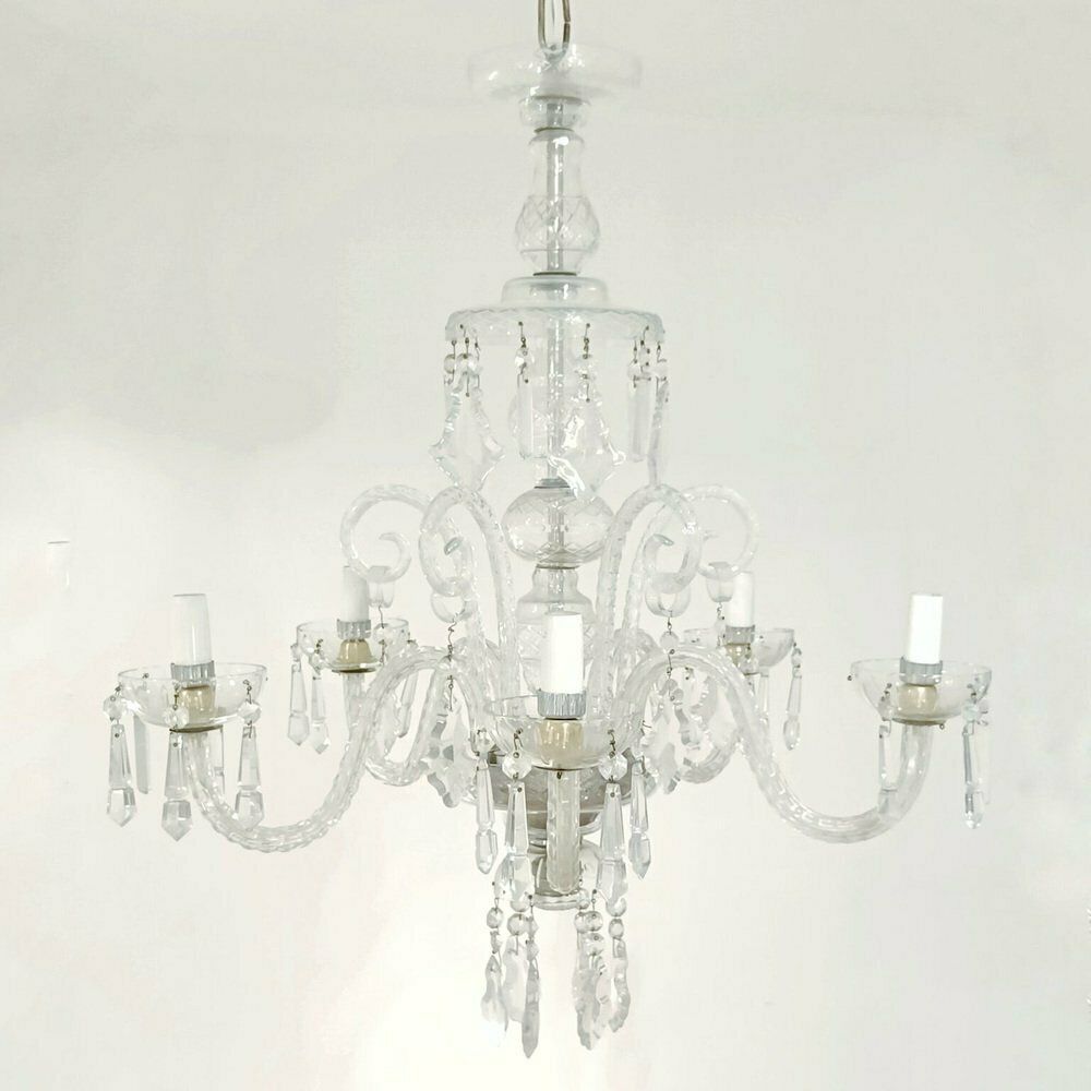 Bohemian Cut Lead Crystal Chandelier, 1930s photo for sale
