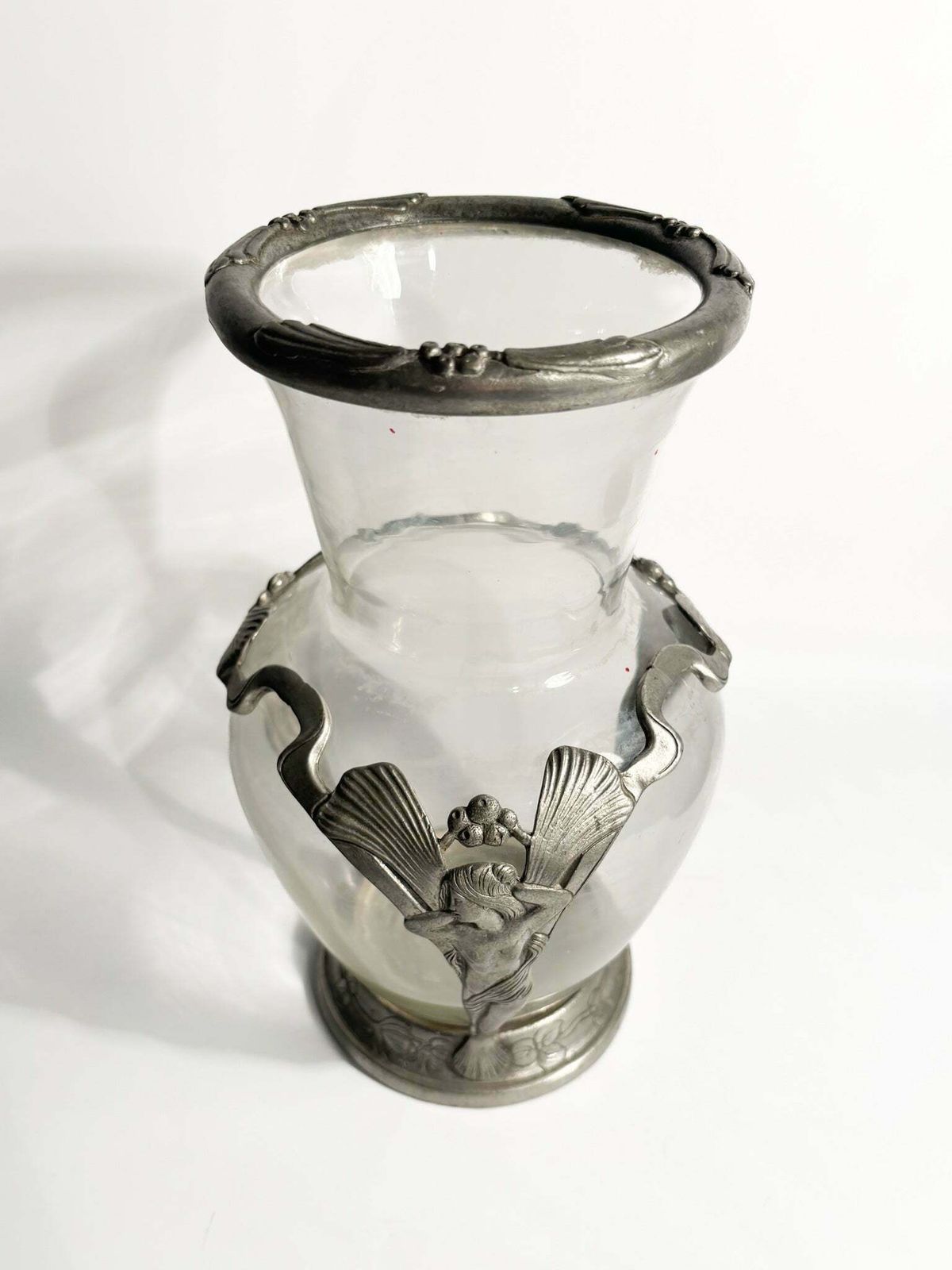 Art Nouveau Vase In Transparent Glass And Sculpted Pewter From The Early Twentieth Century photo Home Decor