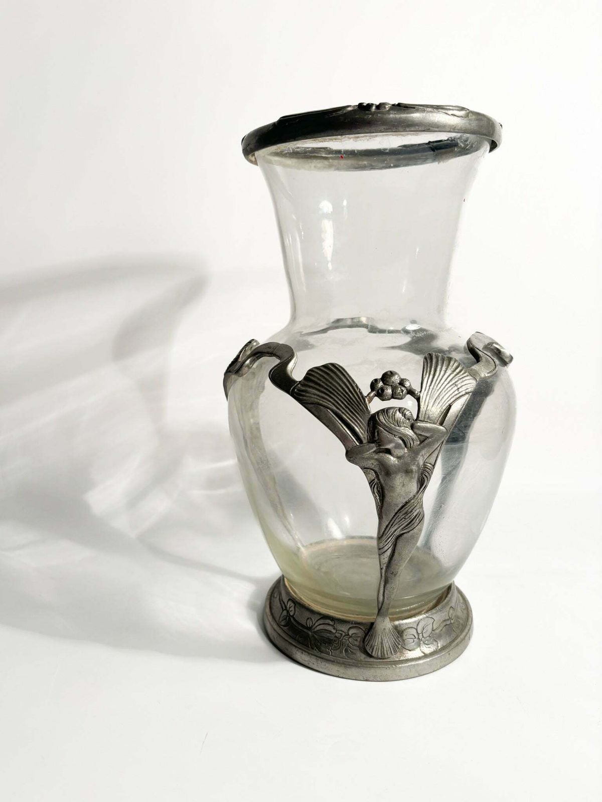 Art Nouveau Vase In Transparent Glass And Sculpted Pewter From The Early Twentieth Century photo buy