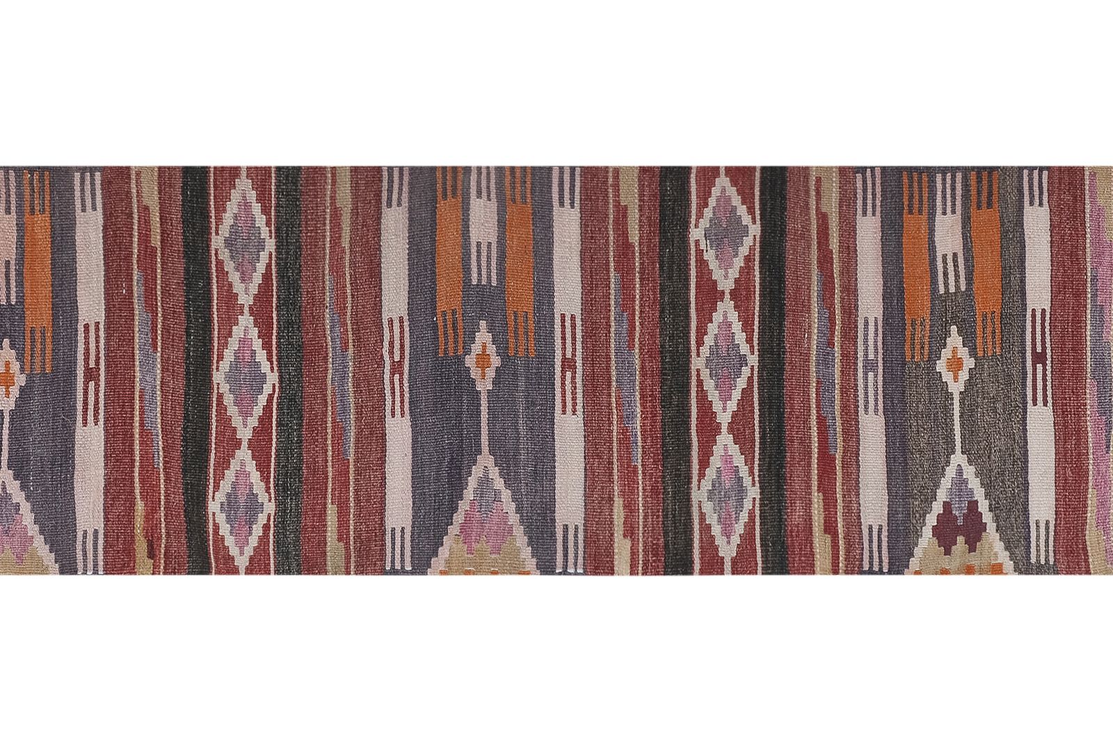 Mid Century Nomadic Wool Anatolian Hall Kilim Runner 2.6' X 10.8' photo Textiles