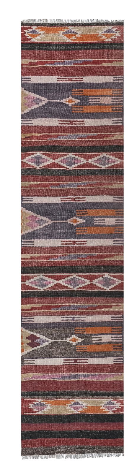 Mid Century Nomadic Wool Anatolian Hall Kilim Runner 2.6' X 10.8'