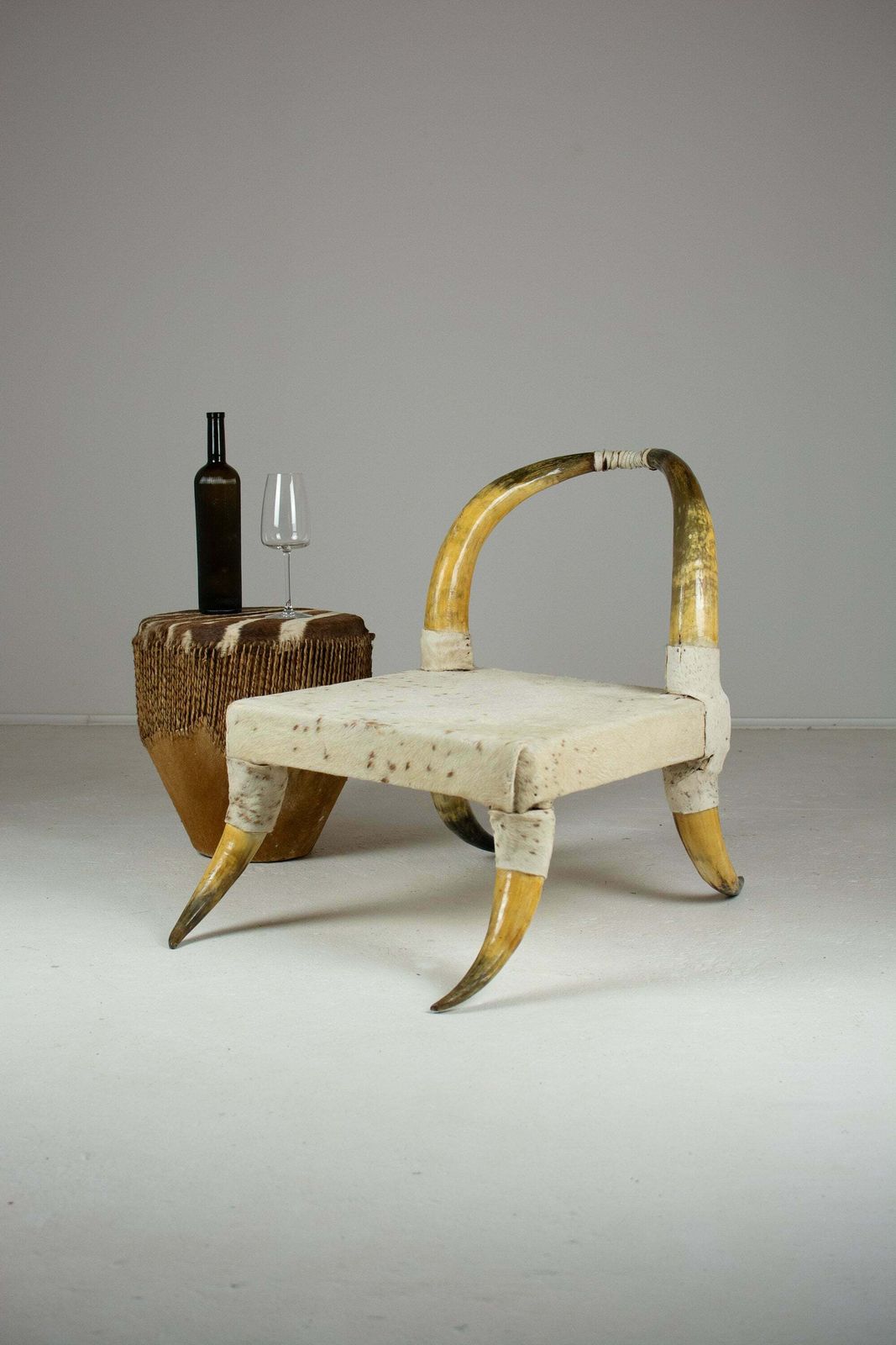Pair Of Vintage Steer Horn And Hide Side Chairs. Côte D'ivoire, West Africa photo furniture