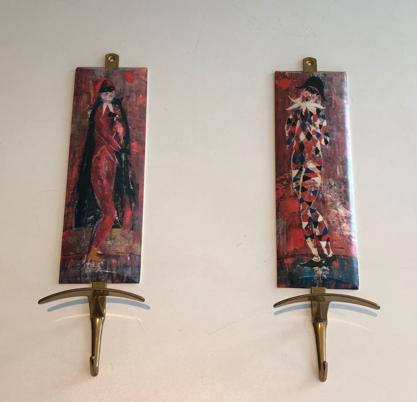 Pair Of Coat Hooks Representative Characters From Comedia Del Arte In The Taste Of Piero Fornasseti