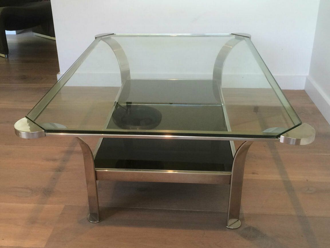 Important Designer Coffee Table In Chrome And Glass Trays photo Furniture