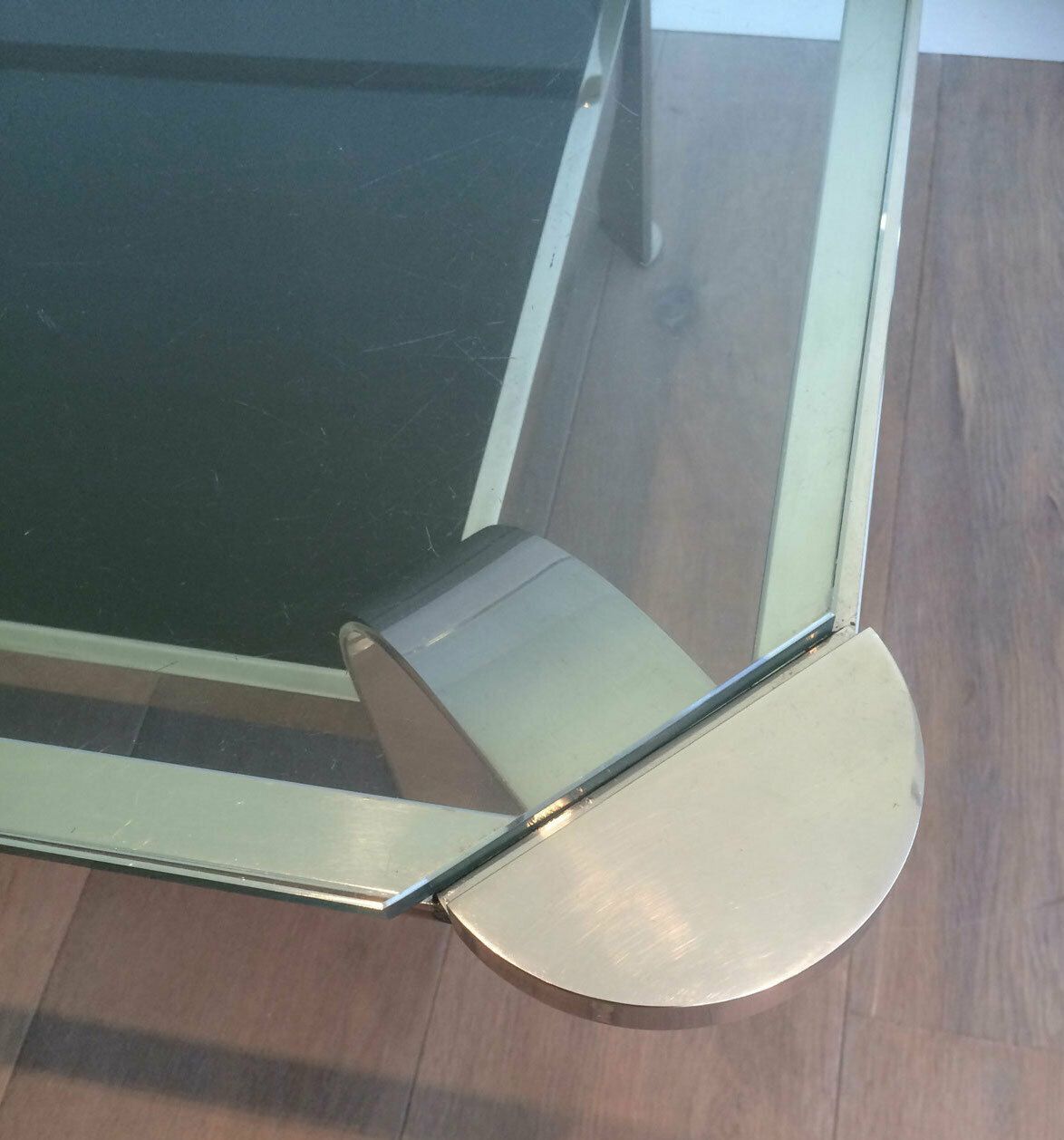 Important Designer Coffee Table In Chrome And Glass Trays photo vintage