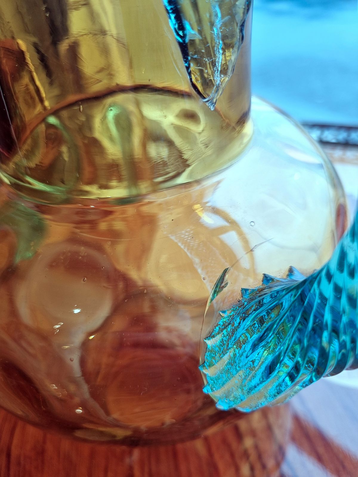 Rare Victorian Amber Dimpled Glass Water Jug Glassware Set Drinking Glasses Cups Mugs Turquoise Handles photo buy