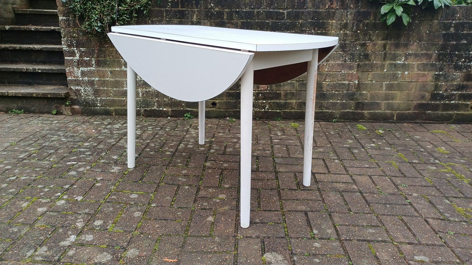 Classic Vintage Retro 70s Dining Kitchen Table White Formica Top And Wooden Legs. Legs Are Detachable For Access. 'Dinette'. Drop Leaf. photo 395.0