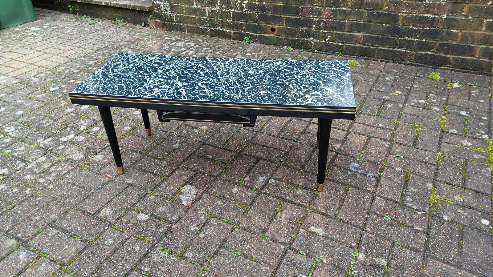 Superb Vintage Formica Coffee Table Formica Top Wooden Black And Brass Legs Unusual Built In Tray.