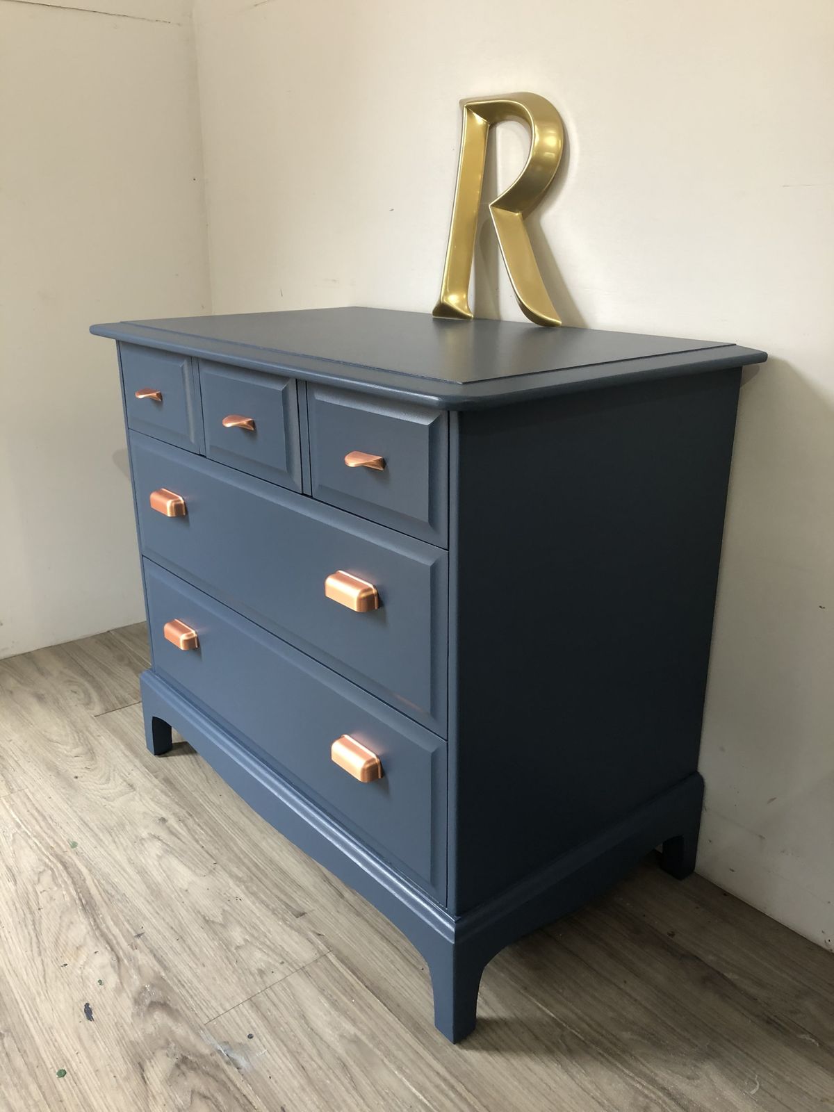 Stag Minstrel Chest Of Drawers 3 Over 2 Hicks Blue photo for sale