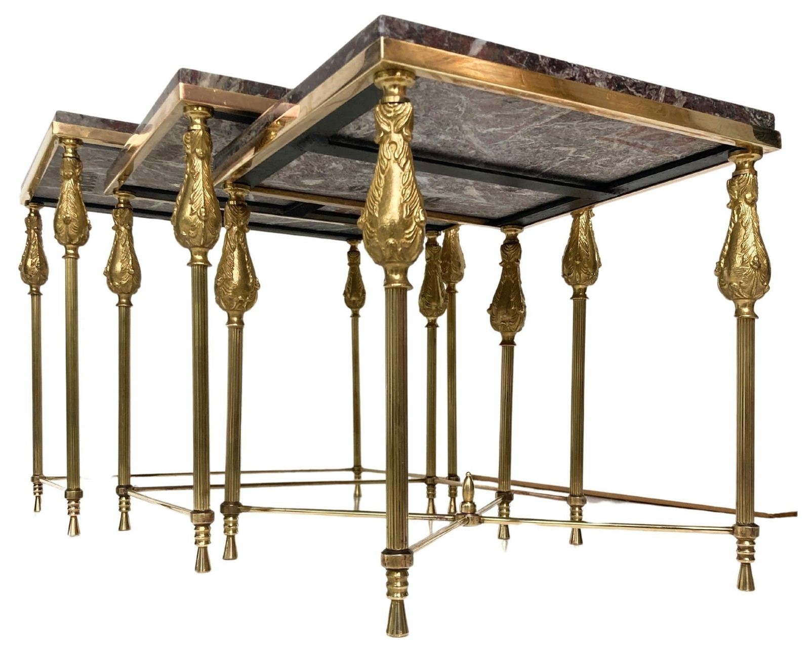 Marble Nesting Tables Brass | Brown Marble | 3pcs | Completely Restored And Polished! photo Furniture