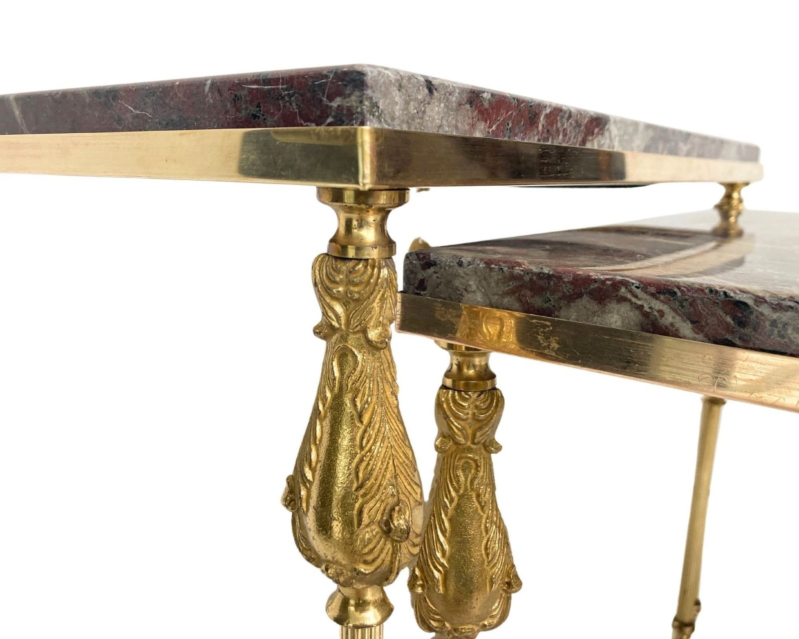 photo furniture Marble Nesting Tables Brass | Brown Marble | 3pcs | Completely Restored And Polished!