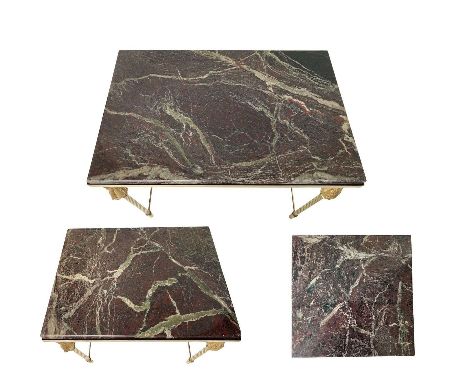 photo for sale Marble Nesting Tables Brass | Brown Marble | 3pcs | Completely Restored And Polished!