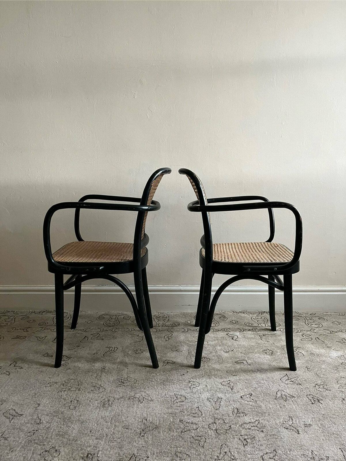 Model 811 Chair By Josef Frank For Thonet In Black Lacquered Bentwood With Cane Seat Panel, Pair Of Vintage Prague Chairs Available photo furniture
