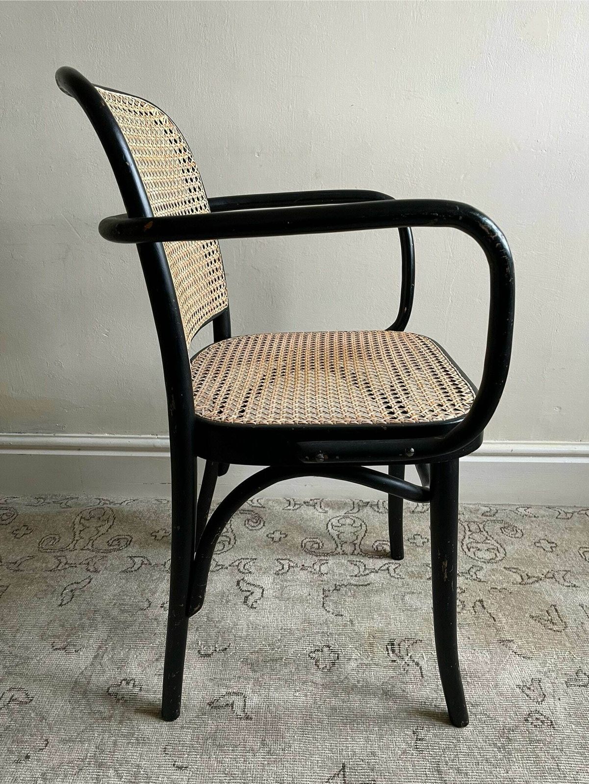 Model 811 Chair By Josef Frank For Thonet In Black Lacquered Bentwood With Cane Seat Panel, Pair Of Vintage Prague Chairs Available photo 680.0