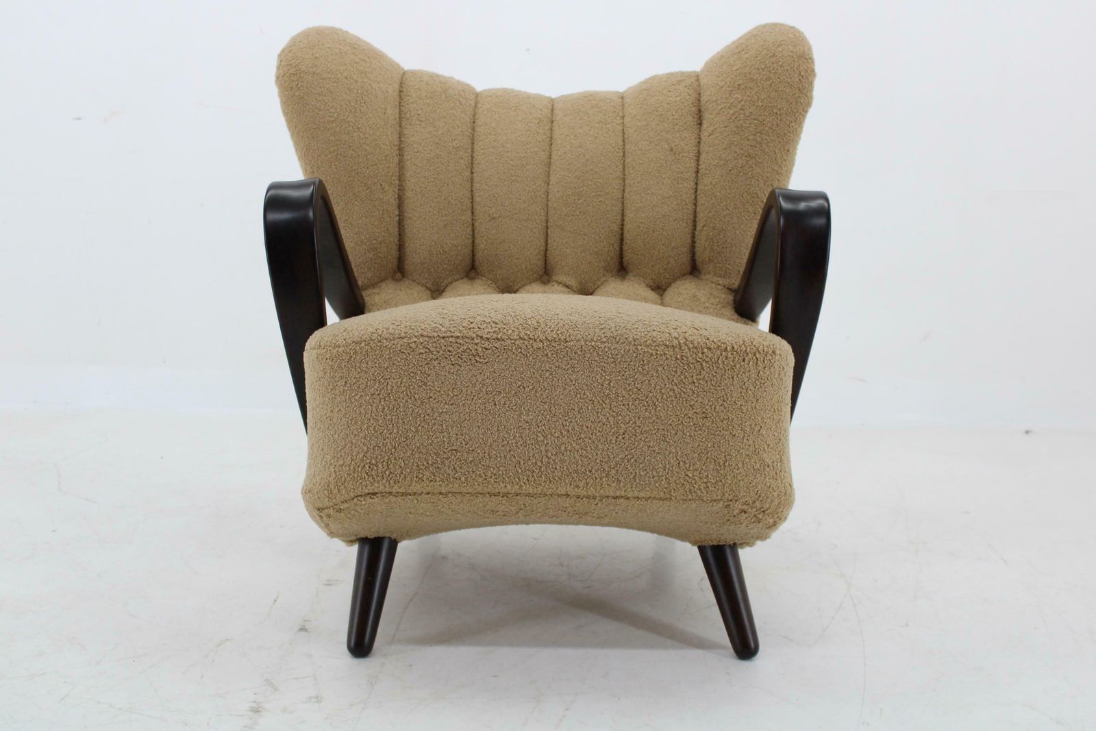 1940s Restored Wing Armchair In Boucle Fabric, Czechoslovakia photo buy