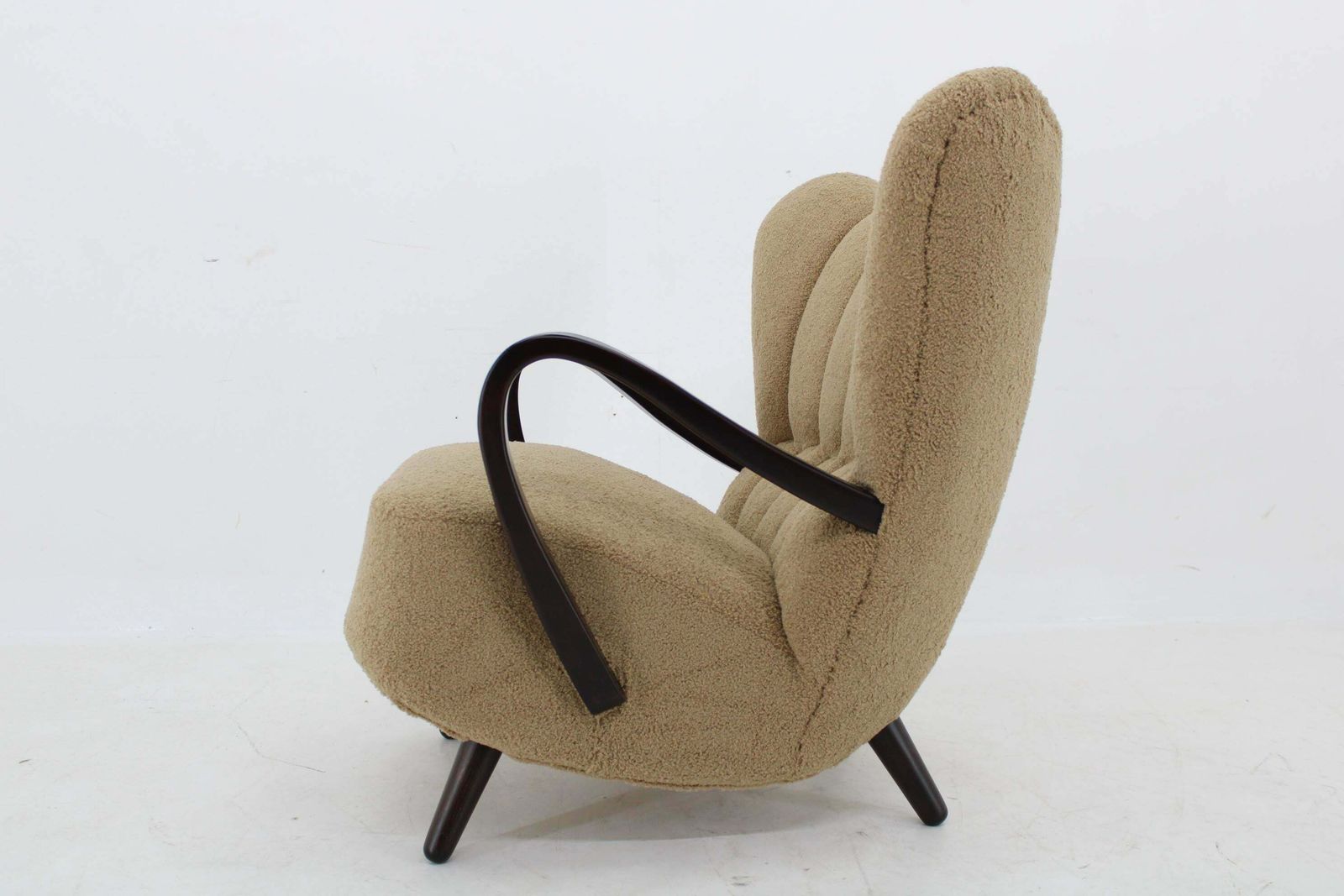 photo for sale 1940s Restored Wing Armchair In Boucle Fabric, Czechoslovakia