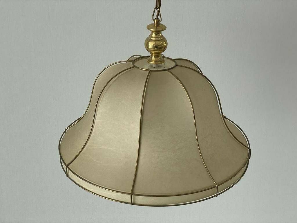 Unusual Design Cocoon Pendant Lamp With Gold Metal Shade Frame, 1960s, Germany photo vinterior