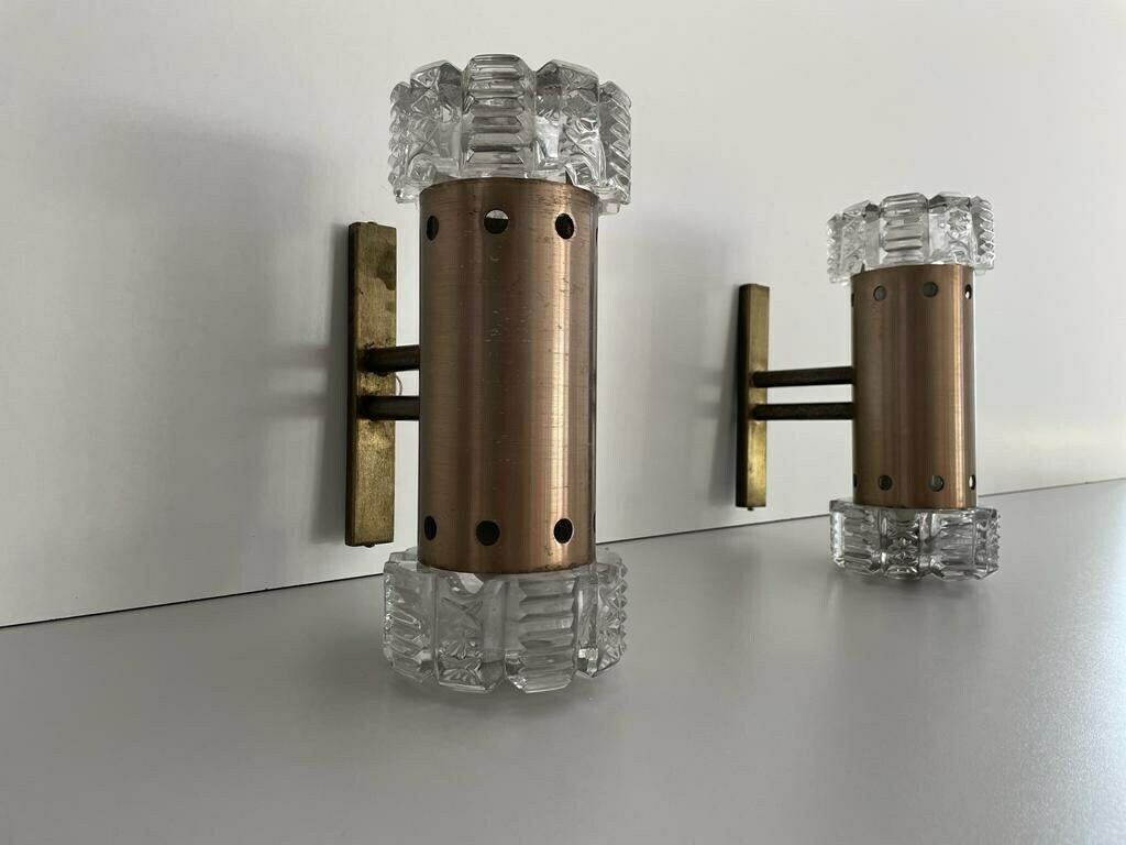 Italian Design Twin Shade Crystal Glass Pair Of Sconces By Stilux Milano, 1960s, Italy photo furniture