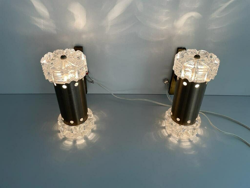 Italian Design Twin Shade Crystal Glass Pair Of Sconces By Stilux Milano, 1960s, Italy photo 1443.0