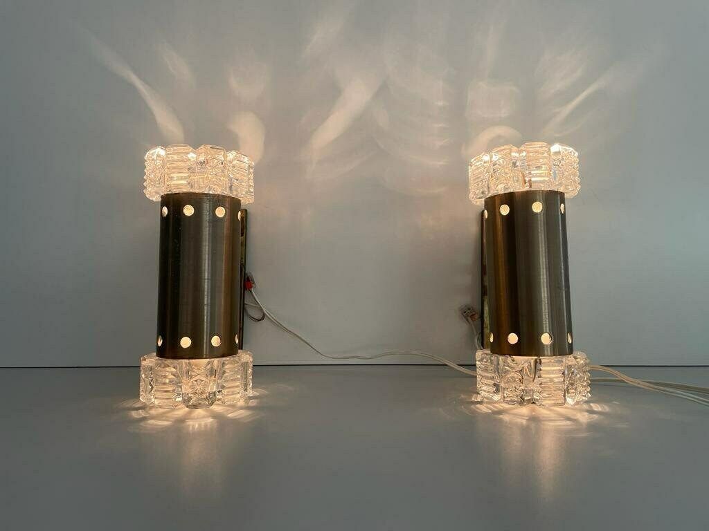 Italian Design Twin Shade Crystal Glass Pair Of Sconces By Stilux Milano, 1960s, Italy photo buy