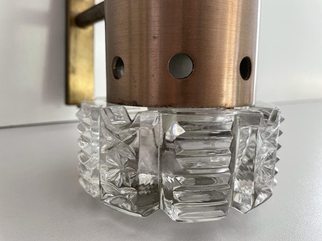 photo for sale Italian Design Twin Shade Crystal Glass Pair Of Sconces By Stilux Milano, 1960s, Italy