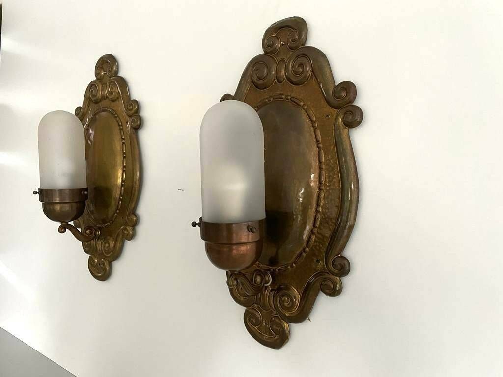Exceptional Art Deco Glass And Copper Body Pair Of Sconces, 1940s, Germany photo Lighting