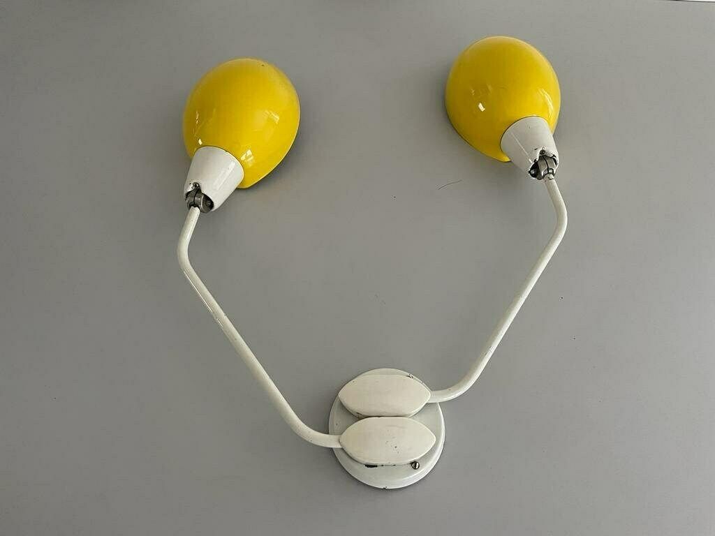 Italian Yellow White Metal Twin Shade Large Single Sconce, 1950s, Italy photo furniture