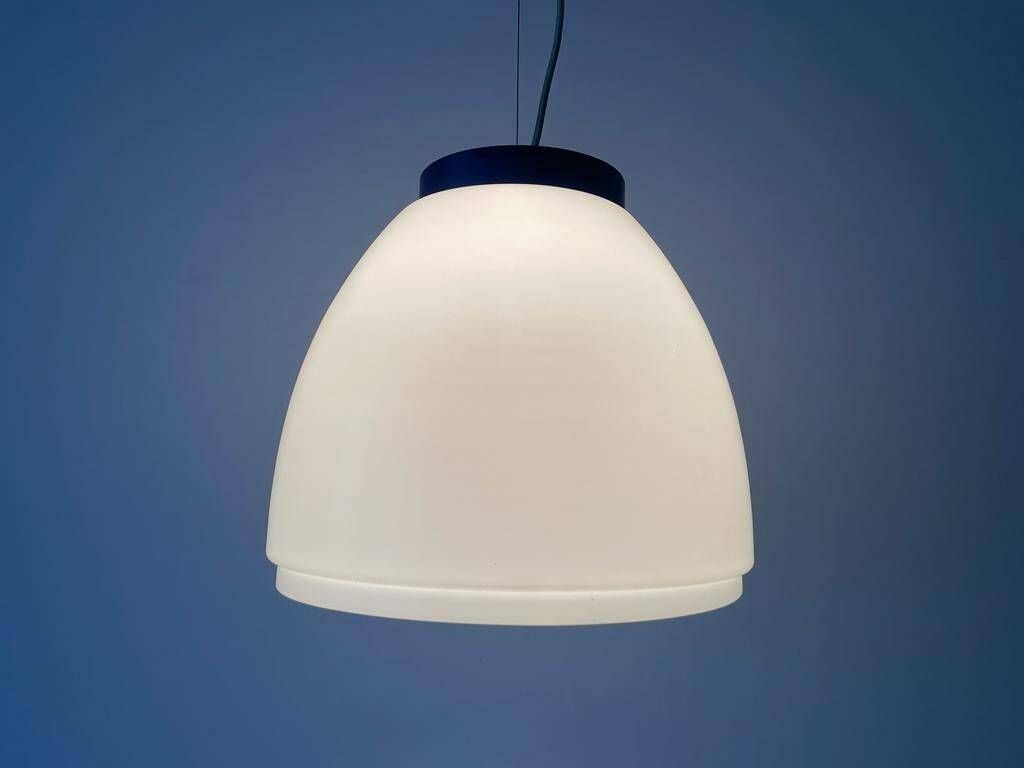 Italian White Glass Pendant Lamp With Dark Blue Top, 70s/80s, Italy photo furniture