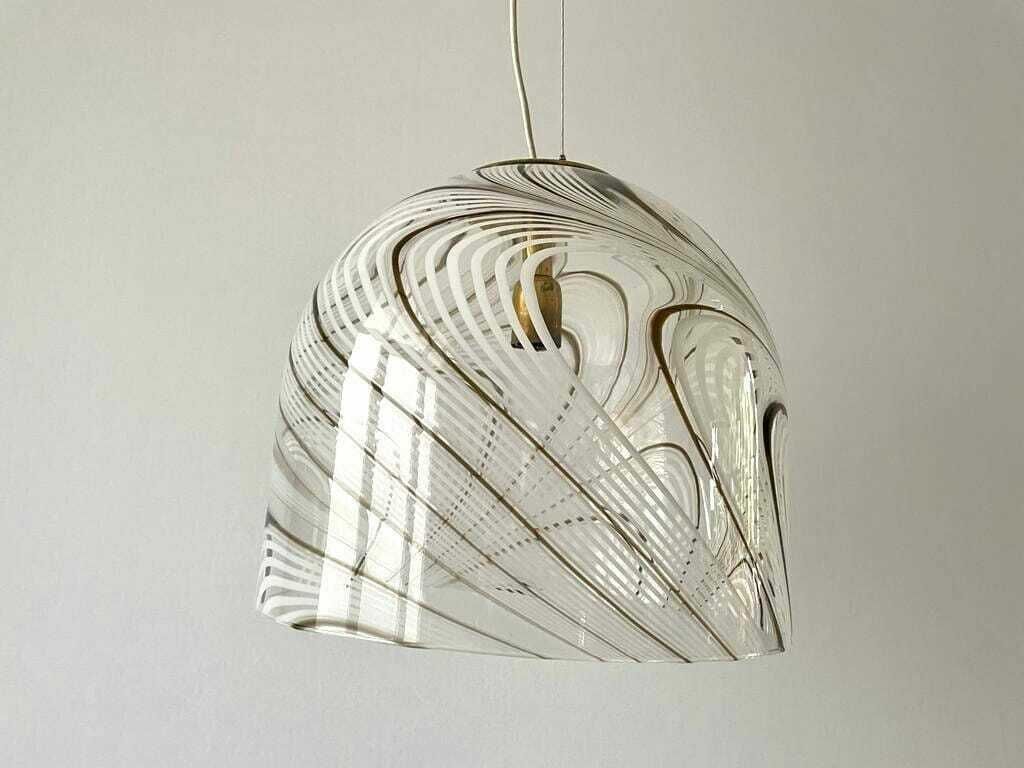 Swirl Design Murano Glass Pendant Lamp, 1970s, Italy