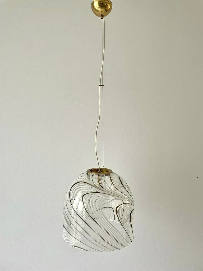 Swirl Design Murano Glass Pendant Lamp, 1970s, Italy photo for sale