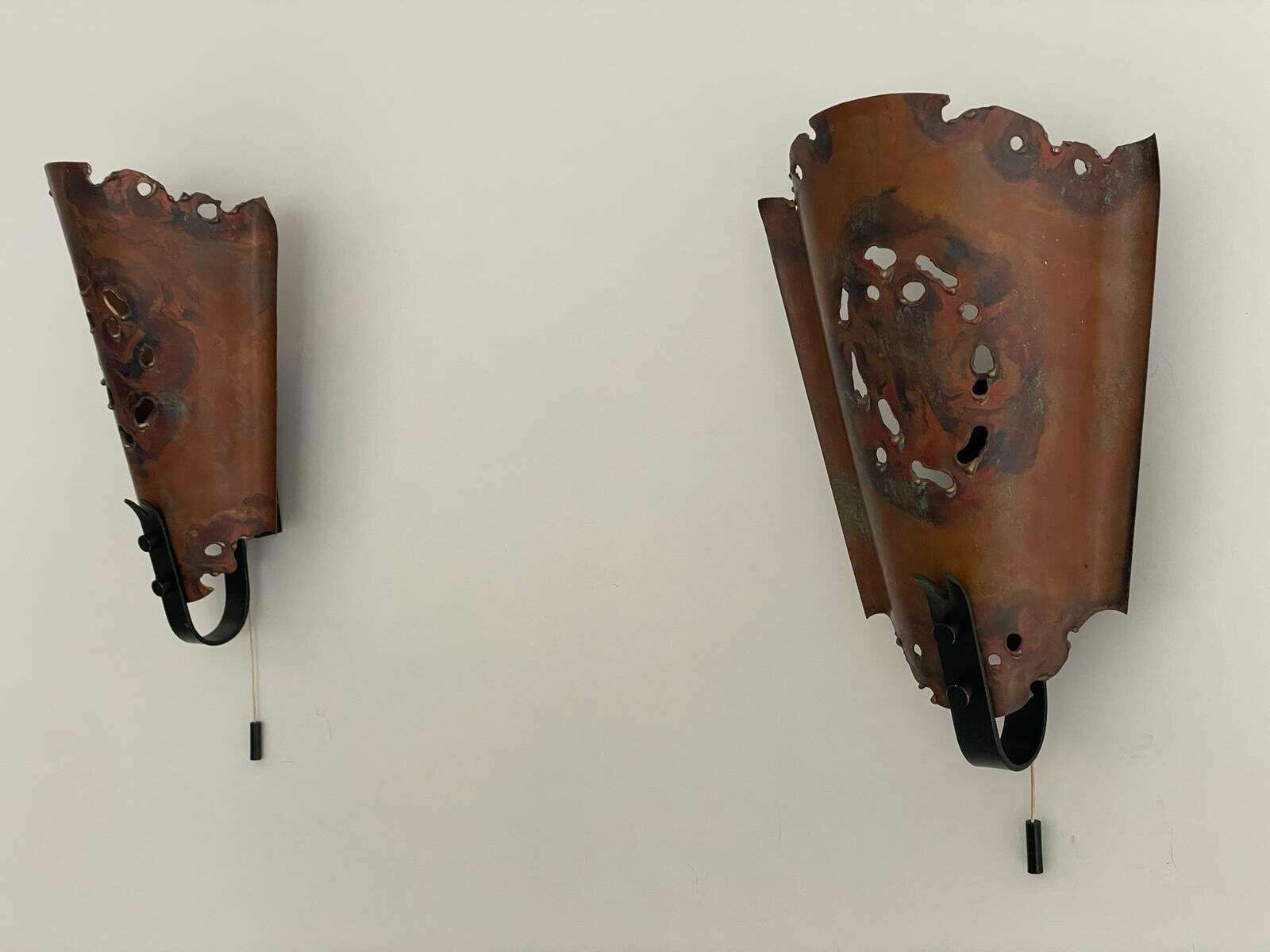Brutalist Type Copper Pair Of Sconces, 1960s, Germany, 9 Available In Stock