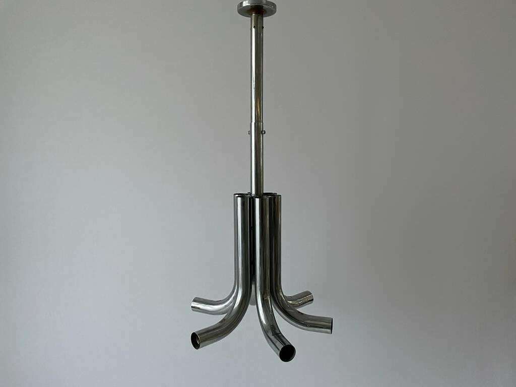 Italian 6 Tubular Design Chrome Chandelier By Stilux Milano, 1960s, Italy photo furniture