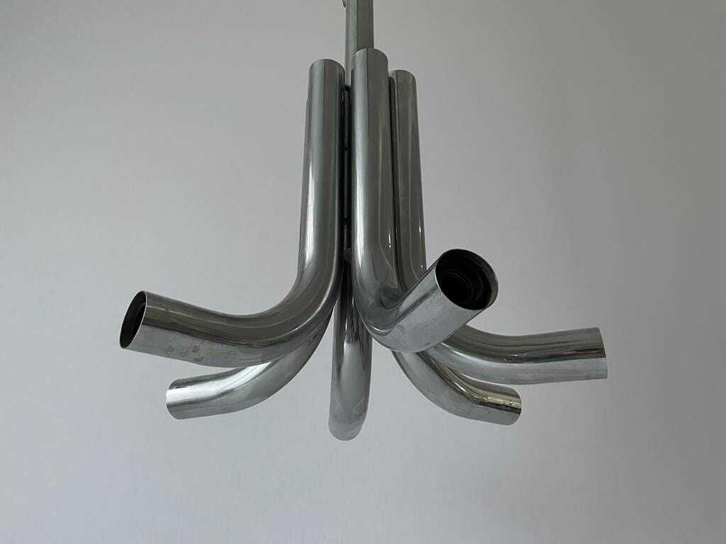 Italian 6 Tubular Design Chrome Chandelier By Stilux Milano, 1960s, Italy photo buy