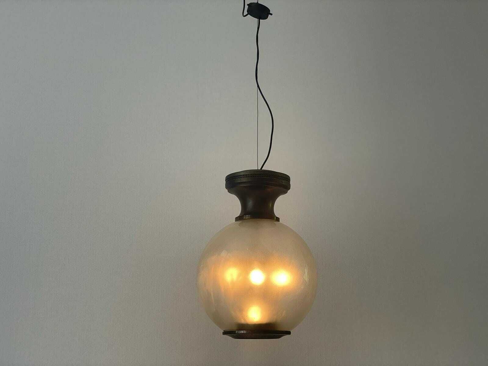 Exceptional Italian Design Smoked Ball Glass Large Pendant Lamp, Italy, 60s photo Lighting