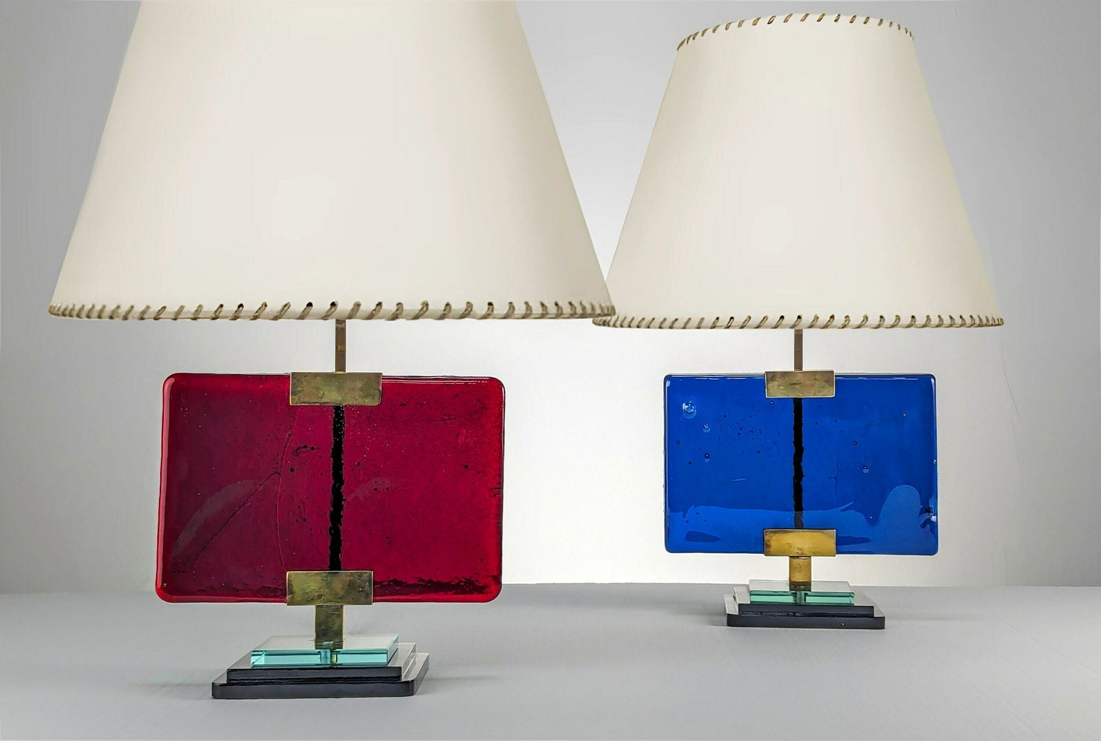 Pair Of Lamps By Pietro Chiesa For Fontana Arte In Glass And Brass