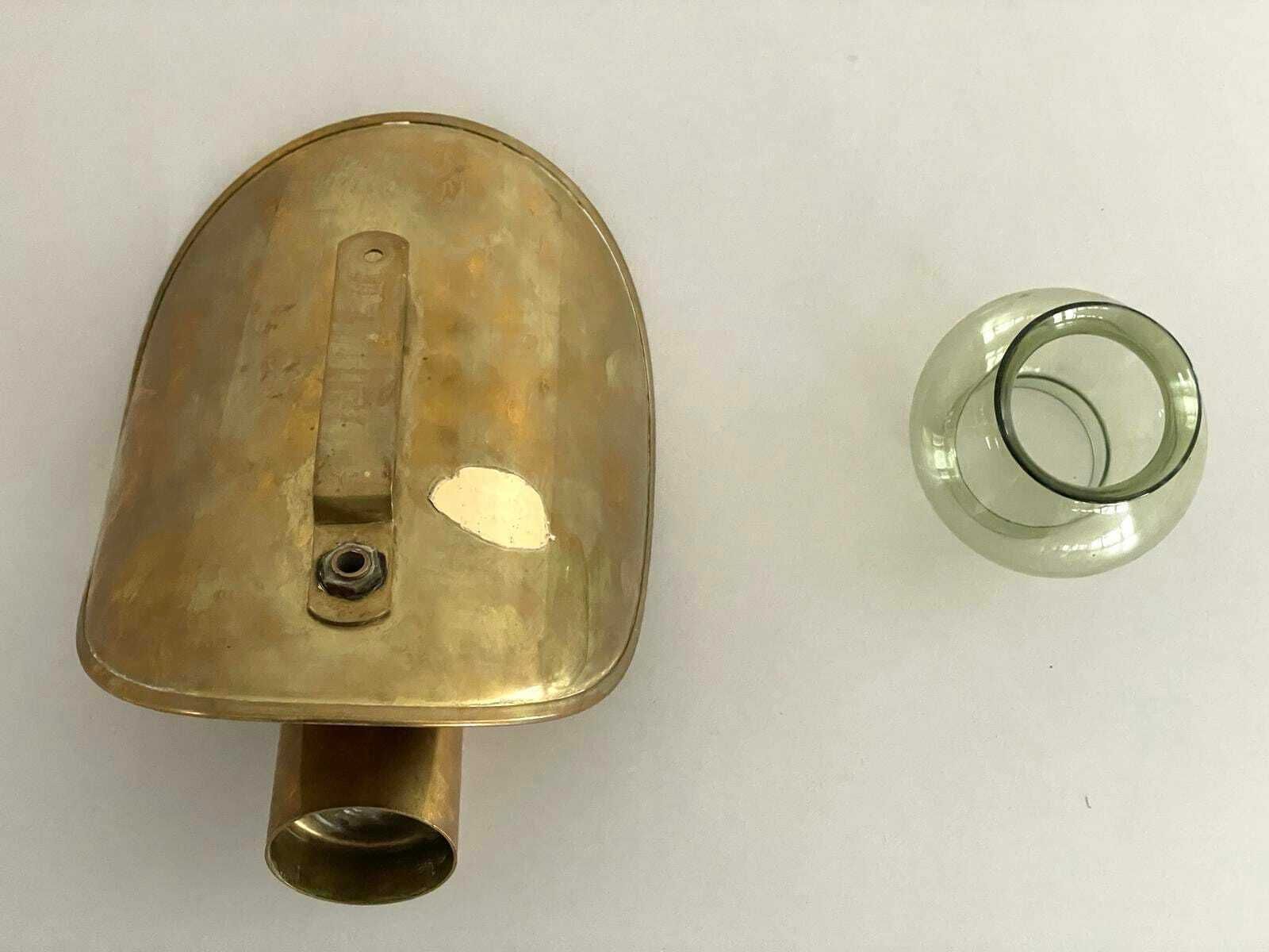 German Modernist Brass Curved Backside And Glass Candle Holder, Probably Scandinavia, 50s photo vinterior