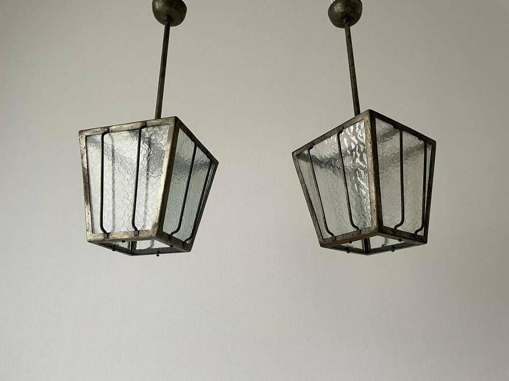 Industrial Type Frosted Glass Milano Apartment Pair Of Ceiling Lamps, 1950s, Italy