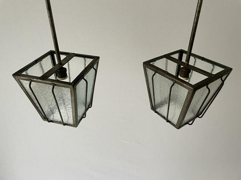 Industrial Type Frosted Glass Milano Apartment Pair Of Ceiling Lamps, 1950s, Italy photo buy