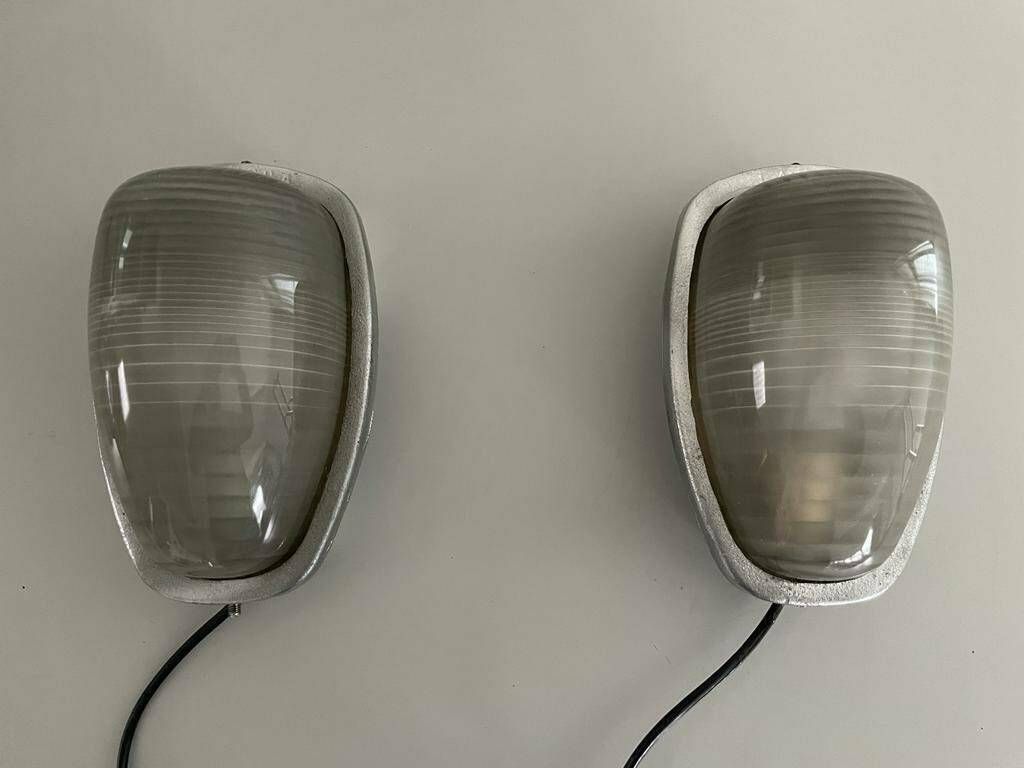 Italian Glass And Silver Coated Brass Pair Of Industrial Sconces By Lambda, 1960s, Italy photo furniture
